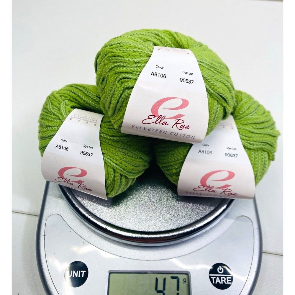 NEW 47g Ella Rae Velveteen Cotton Yarn Lot 81% Cotton 19% Polyamide Green